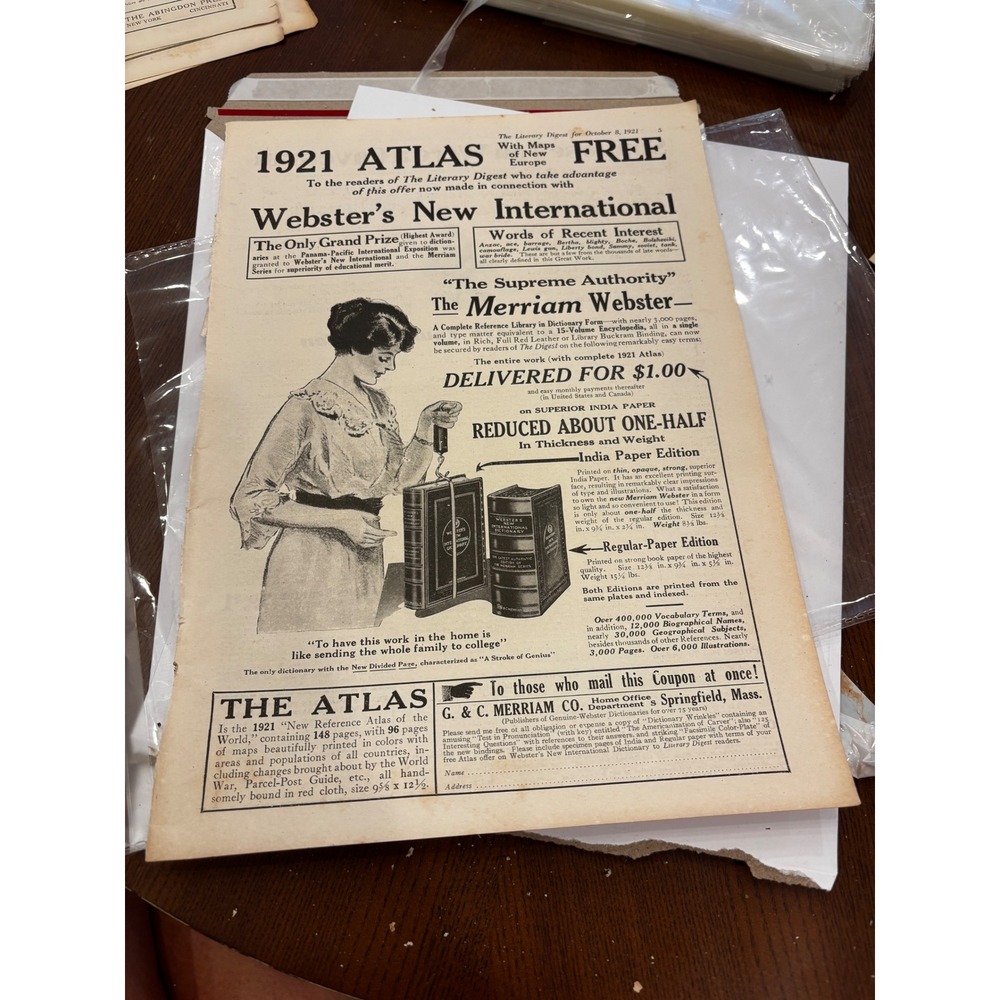 Vintage 1921 Webster Dictionary Print Ad Funk Wagnalls Caveman Art Ephemera